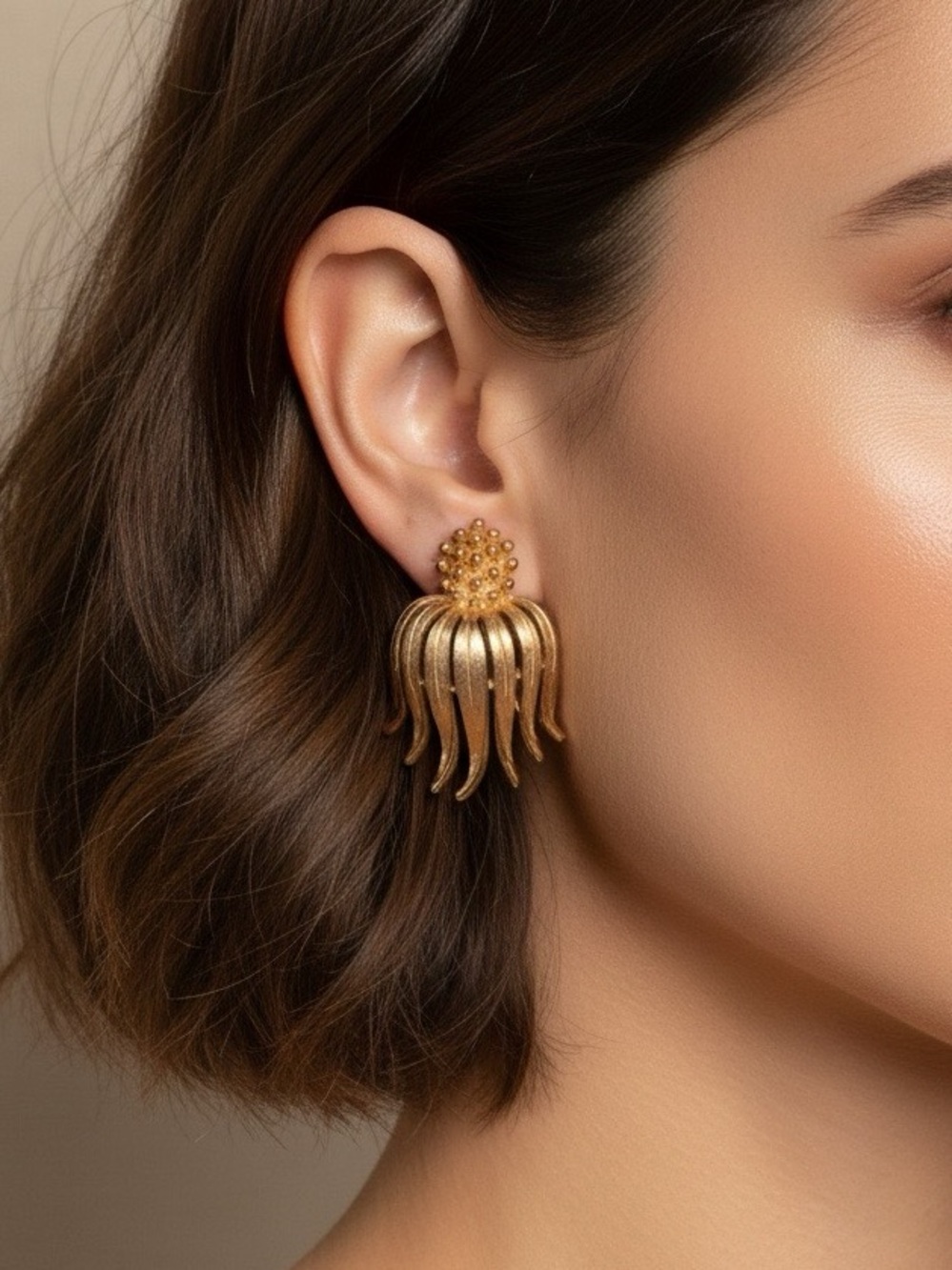 Rare Crown Trifari Sunflower Cone-Flower -Thistle Earrings